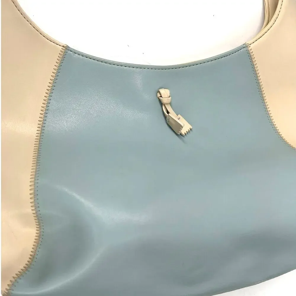 VINTAGE Y2K Jones New York Light Blue Cream Hobo-Style Shoulder Bag Purse